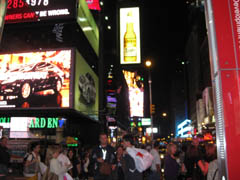 A blurry picture of Times Square at night. Wee!